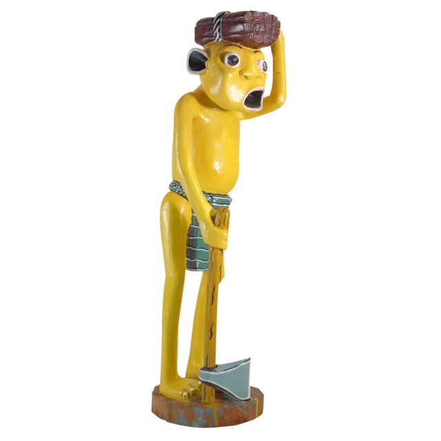 George Lilanga, Yellow Figure, 2000s, Wood & Enamel Paint For Sale