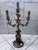 Italian Style Gilt Wood and Metal Three Light Candelabra Has hanging drop prisms and featuring tole acanthus leaf...