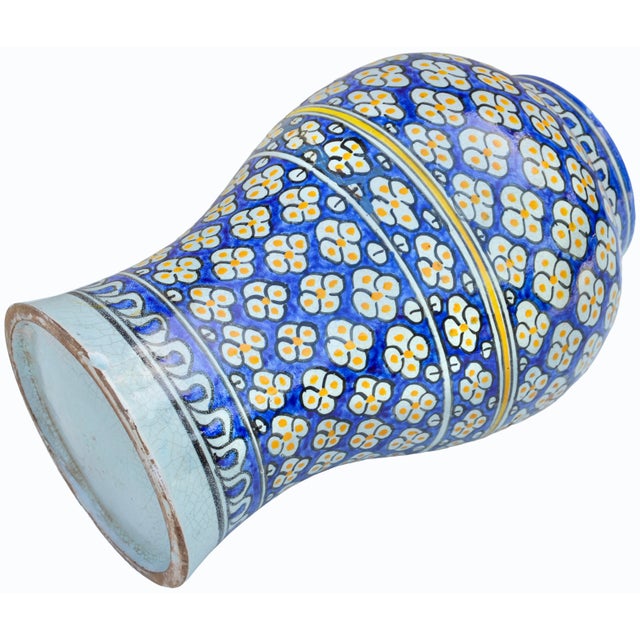 Early 20th Century Handmade Blue & Orange-Patterned Andalusian Ceramic Vase For Sale - Image 9 of 10