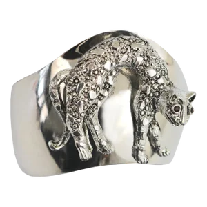 Cat Lovers Artisan 1960s Modern ' Jumping Cat' Cuff Bracelet