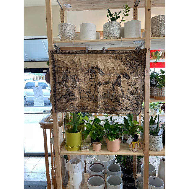 Mid-Century Modern Vintage European Woven Horse Scene Tapestry Wall Hanging For Sale - Image 3 of 8