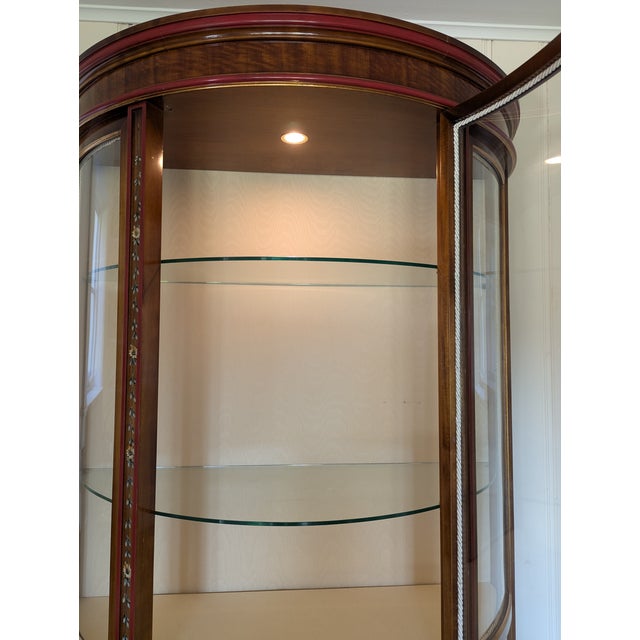 French Style "Etagere" With a Demilune Shape, Hand Painted Floral Marquetry and Lit Back Drop. For Sale In New York - Image 6 of 12