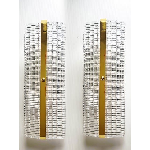 Glass Contemporary Diamanted Rectangular Murano Glass Gold Wall Sconces - Set of Two For Sale - Image 7 of 7