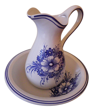 Vintage Wash Pitcher and Basin in Glazed Ceramic, France, 1940s, Set of 2