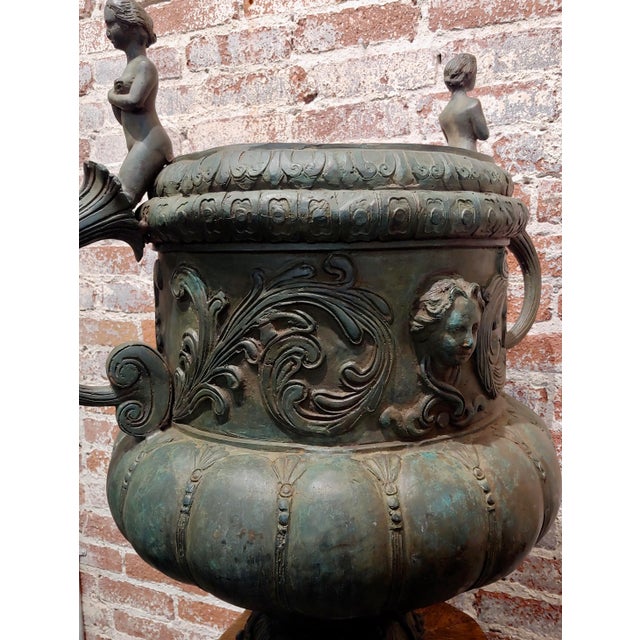 19th Century Large Antique Patinated Bronze Figural 2 Handle Planter For Sale - Image 5 of 12