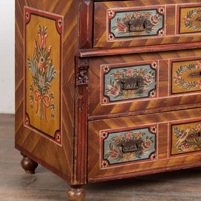 19th Century Original Hand Painted Large Pine Chest of Three Drawers From Hungary For Sale - Image 12 of 16