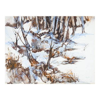 Mid 20th Century Snowy Winter Forest Landscape Painting For Sale