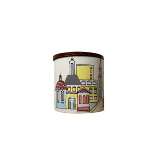 Mid-Century German Ceramic Box or Cookie Jar with Teak Lid from SMF Schramberg Keramik, 1960s For Sale
