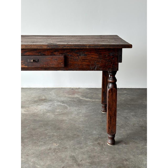Antique Oak General Store Table With Salvaged Crate Drawer, Late 19th Century For Sale - Image 4 of 16