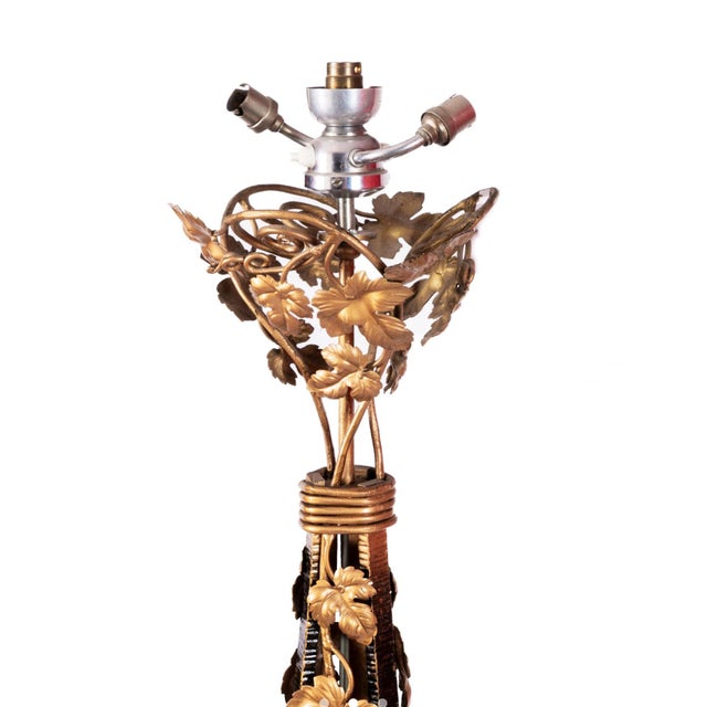 French Ecole de Nancy Wrought Metal Floor Lamp with Gilded Ivy, 1900s For Sale - Image 6 of 8
