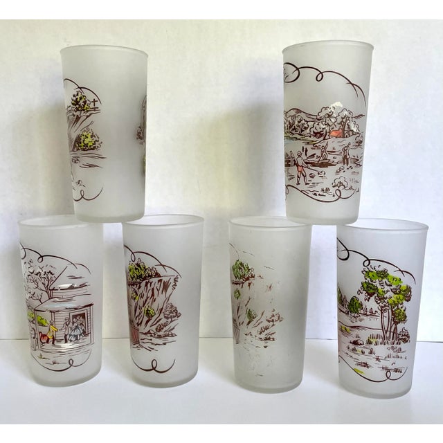 1950's Currier and Ives Tumbler Glasses - Set of 6 For Sale - Image 4 of 8
