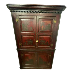 19th Century American Southern Plantation Chinoiserie Decorated Corner Cupboard