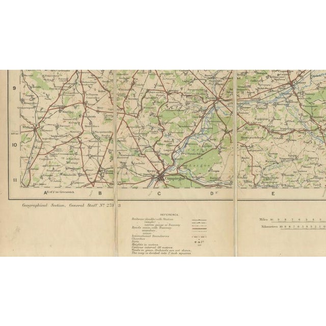 Paper WWI British War Office Map of Arras, Amiens and Reims from Edward Stanford, 1914 For Sale - Image 7 of 10