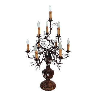 French Louis XVI Style Gilt & Crystal Candelabra Table Lamp For Sale