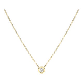 10K Yellow Gold 1/3 Carat Round Brilliant-Cut Diamond Modern Bezel-Set Solitaire 16"-18" Pendant Necklace (H-I Color, SI2-I1 Clarity) For Sale