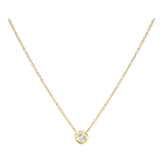 10K Yellow Gold 1/3 Carat Round Brilliant-Cut Diamond Modern Bezel-Set Solitaire 16"-18" Pendant Necklace (H-I Color, SI2-I1 Clarity) For Sale