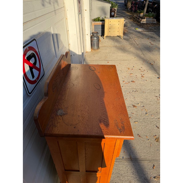 Antique Victorian Eastlake Oak Highboy Dresser With Knapp Joints and Carved Sunburst Crest For Sale In New York - Image 6 of 12