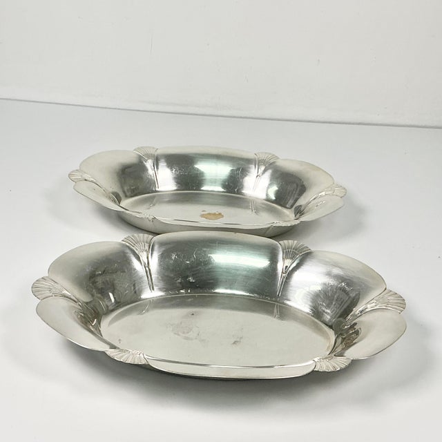 Silver Early 20th C Antique English Art Deco Fan Motif Oval Silverplate Serving Bowls - A Pair For Sale - Image 8 of 13