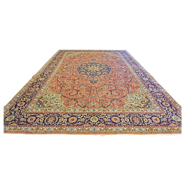 Condition: Antique Circa: 1940s Origin: Persia Design: Pahlavi Tabriz Actual size: 11'3" x 16'8" Thickness: 1/4 In. Color:...