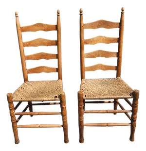 Late 19th Century Pair of Ashe County, North Carolina Maple Ladder Back Chairs