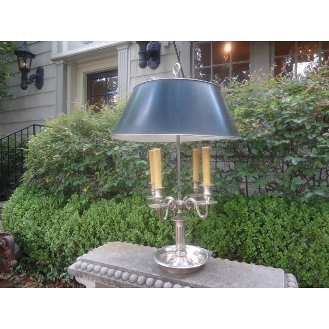 Monumental 19th Century French Louis XVI Style Bouillotte Lamp. This stunning antique French Louis XVI style silvered...