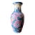 Vintage Pink Chinoiserie Porcelain Vase With Peony Floral Motif & Blue Trim For Sale