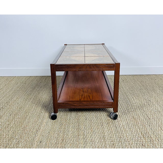 Vintage Teak and Ceramic Coffee Table on Casters, 1960s For Sale - Image 9 of 10