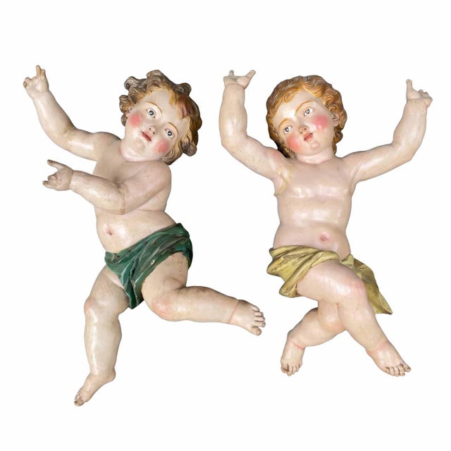 Italian Baroque Artist, Cherub Sculptures, 1650, Lacquered Wood, Set of 2 For Sale - Image 18 of 18