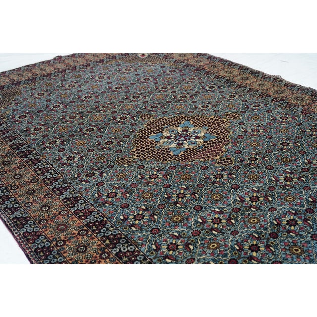 Cerulean Antique Tehran Rug 4'5'' X 6'11'' For Sale - Image 8 of 11