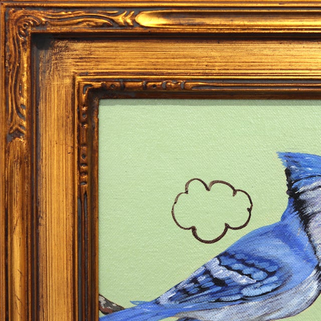 Planning for the Future - Blue Jay Birds Still Life Framed Acrylic Painting by Carlos Gamez De Francisco For Sale - Image 4 of 9