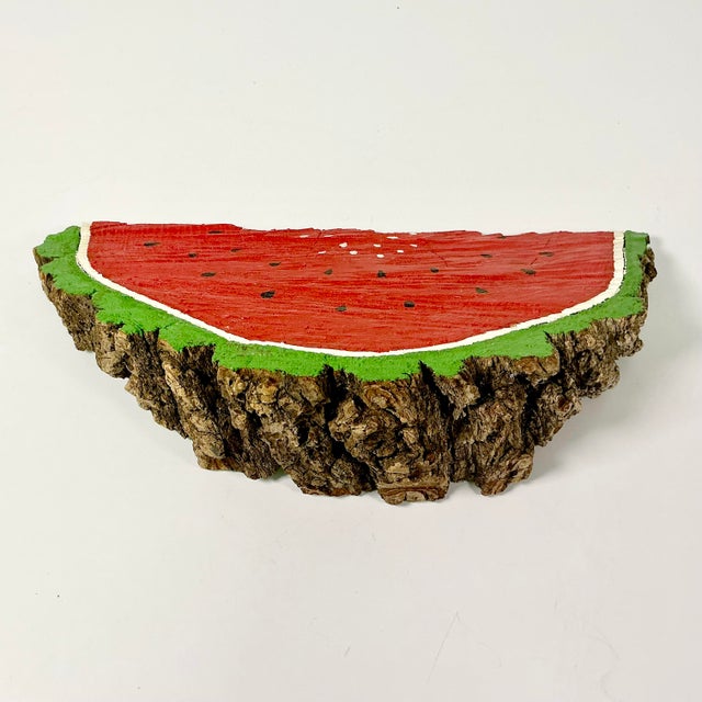 Vintage Folk Art Boho Chic Arts & Crafts Elm Wedge Watermelon Sculpture, Hand Carved, Painted For Sale - Image 11 of 12