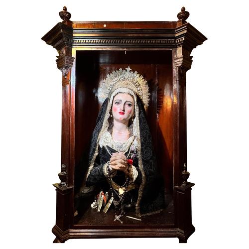 Salzillo, Our Lady of Sorrows, 18th Century, Polychrome Wood with Silver Crown in Display Case For Sale - Image 10 of 10