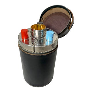 Vintage German Ahs Chrome Art Deco 3 Flask Travel Shot Bar Mid Century Modern - 8 pcs For Sale