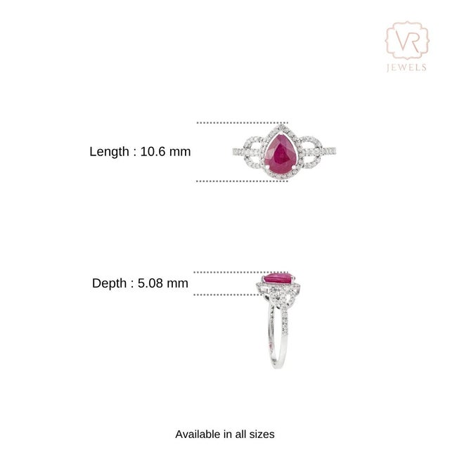 Natural 1.4ct Ruby & Diamond Halo Cocktail Ring Size 5 in 14k White Gold For Sale - Image 11 of 16
