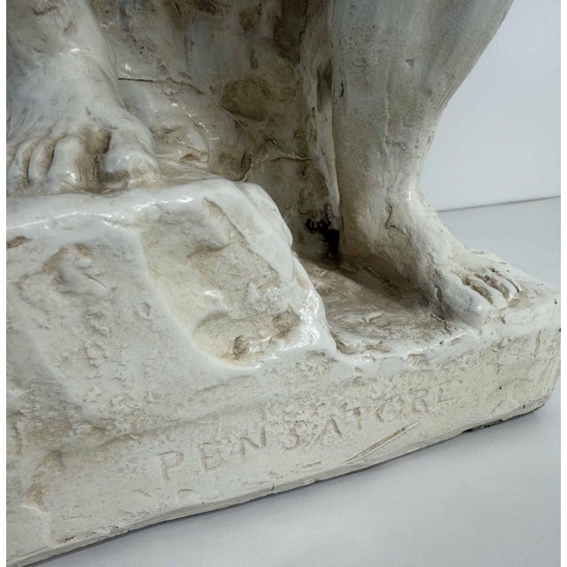 After Auguste Rodin, The Thinker Sculpture, White Glazed Terracotta, 1950s For Sale - Image 6 of 11