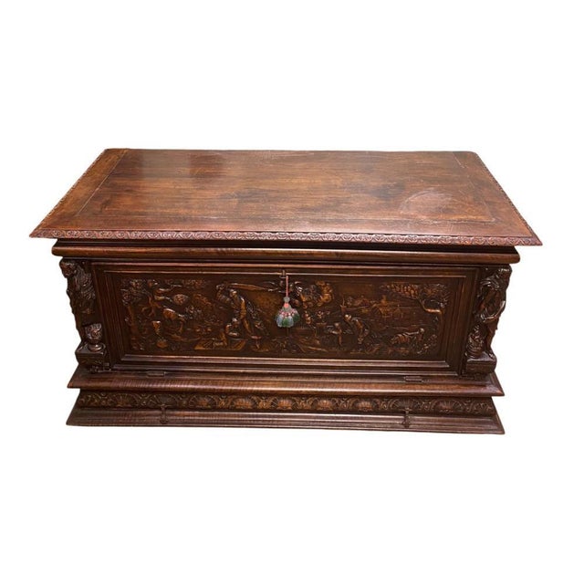 Italian Renaissance Carved Walnut Buffet Trunk, 1830s For Sale - Image 12 of 17