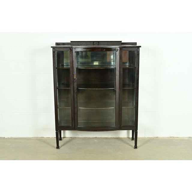 Victorian Berkey & Gay Style Antique French Regency Louis XVI Carved Mahogany Bookcase or Display Cabinet, Circa 1900 For Sale - Image 3 of 10
