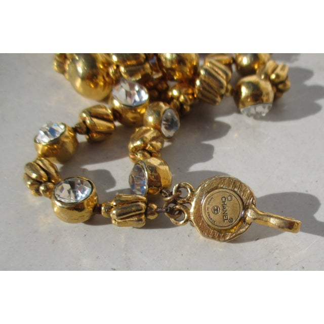 Gold Chanel Necklace Gold Plated With Faceted Rhinestones For Sale - Image 8 of 10