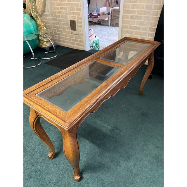 Wood 1970s Pennsylvania House Queen Anne Oak Glass Coffee Table Carved Vintage For Sale - Image 7 of 8
