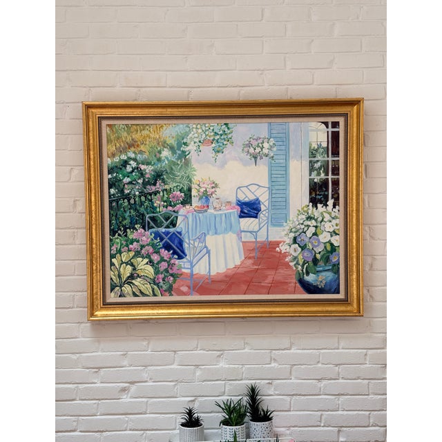 Traditional "Patio Scene" Oil Painting by Lloyd Van Pitterson For Sale - Image 3 of 13