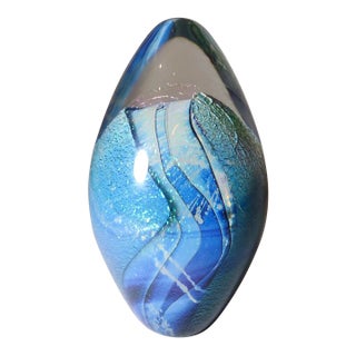 Vintage Signed Robert Eickholt 1993 Hand Blown Art Studio Glass Paperweight Egg For Sale