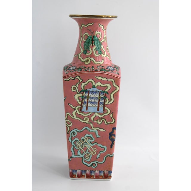 Antique Chinese Pink Famille Rose Porcelain Vase, Tongzhi Buddhist Symbols, 15” For Sale In Dallas - Image 6 of 10