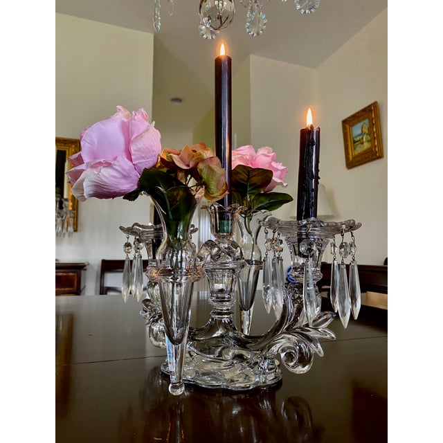 Glass 1950's Vintage Cambridge Glass 3 Candle Candelabra With Two Epergne Bud / Floral Vases For Sale - Image 7 of 12
