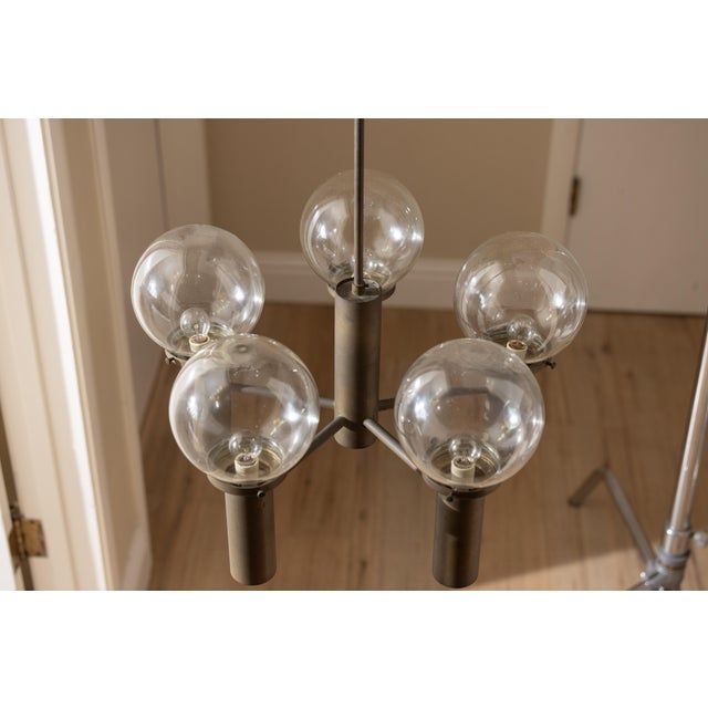 1960s Robert Long 5-Light Solid Brass & Hand-Blown Glass Chandelier, California Modern For Sale In Sacramento - Image 6 of 14