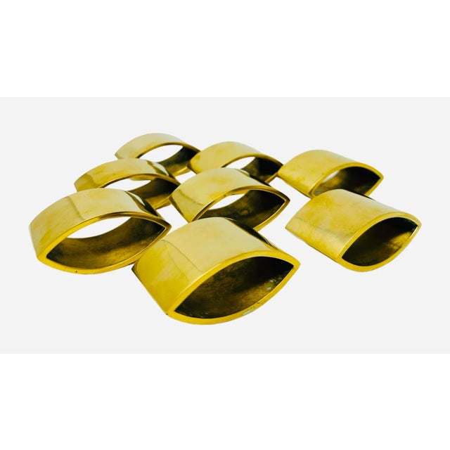 Vintage Solid Brass Heavy Ellipse Napkin Rings - Set of 8