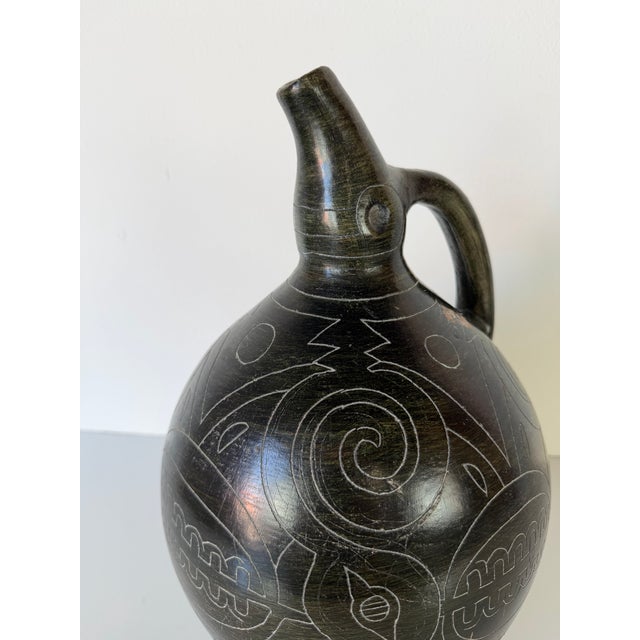 Vintage Organic Primitive Style Handcrafted Black Pottery Vase With Incised Tribal Motifs For Sale - Image 11 of 12