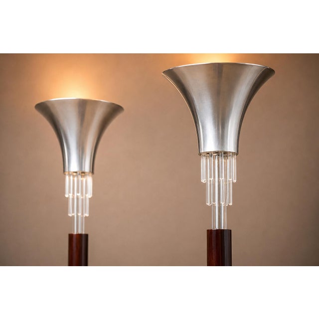 Brown Pair of “Torchierre” Floor Lamps in Rosewood, Crystal & Metal, Unknown, 1950s For Sale - Image 8 of 12
