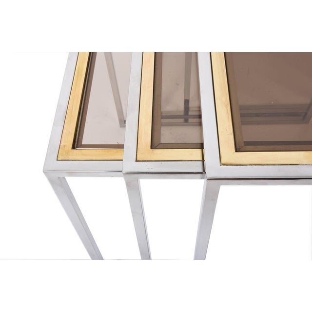 Mid-Century Modern Mid-Century Italian Chrome, Brass and Smoked Glass Nesting Tables, 1970s, Set of 3 For Sale - Image 3 of 14