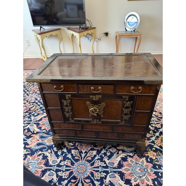 Beautiful antique Korean-style butterfly cabinet (traditionally known as a Bandaji style chest or Morijang bedside...