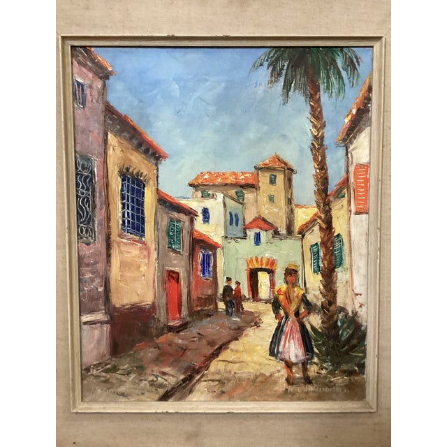 Mid 20th Century Painting of Tropical Town For Sale In Atlanta - Image 6 of 9